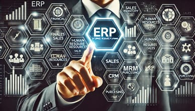 DALL·E 2024-12-16 13.59.28 - A futuristic and professional concept image showcasing ERP (Enterprise Resource Planning) with a digital interface. The image features a person in a b